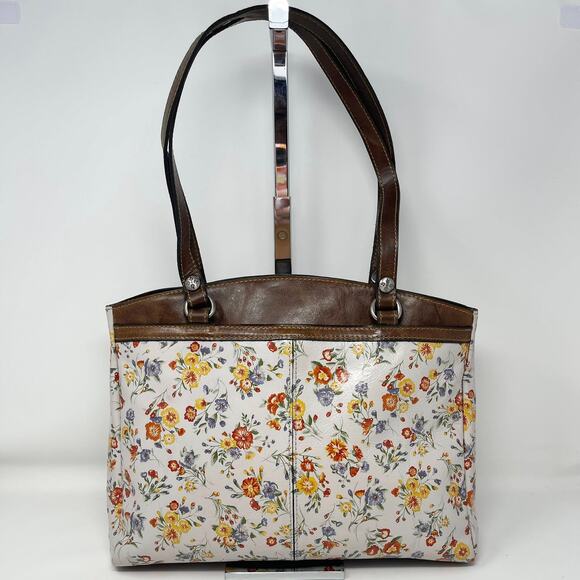Patricia Nash Leather Poppy Tote Mini Meadows Floral‎ Print Brown Trim Tassels - Picture 4 of 14